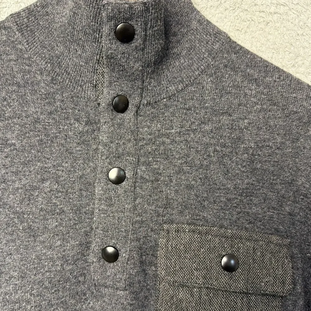 Banana Republic Mens 1/4 Snap Sweater Italian Merino Wool Gray Minimalist Preppy